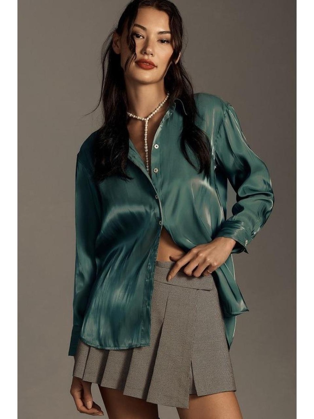 Anthropologie Silky Iridescent Buttondown Shirt